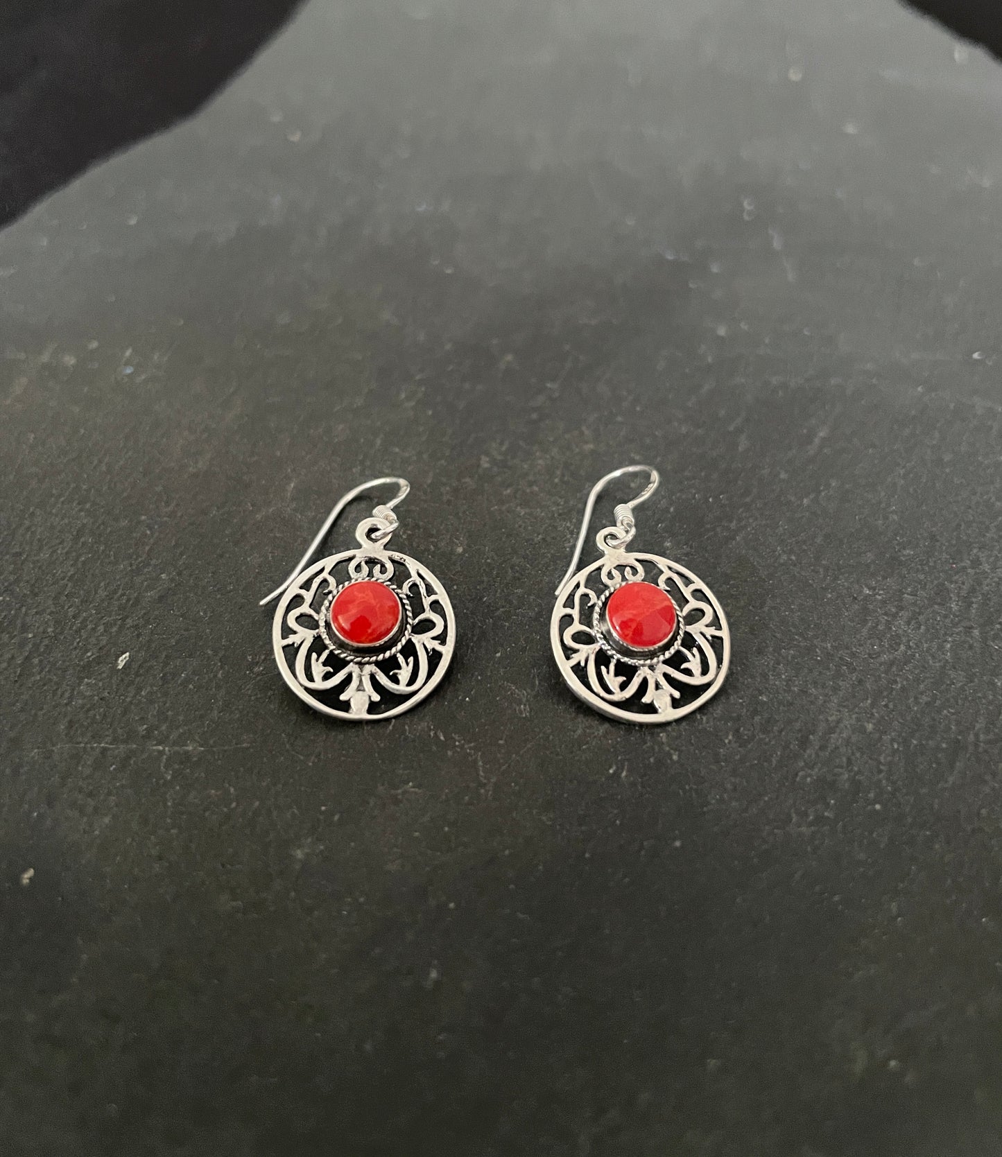 Round Coral Drop Earrings image 1