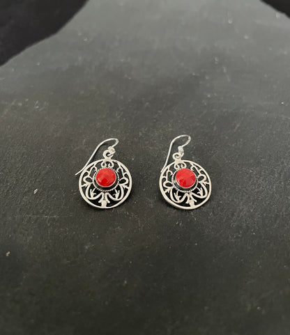 Round Coral Drop Earrings image 1