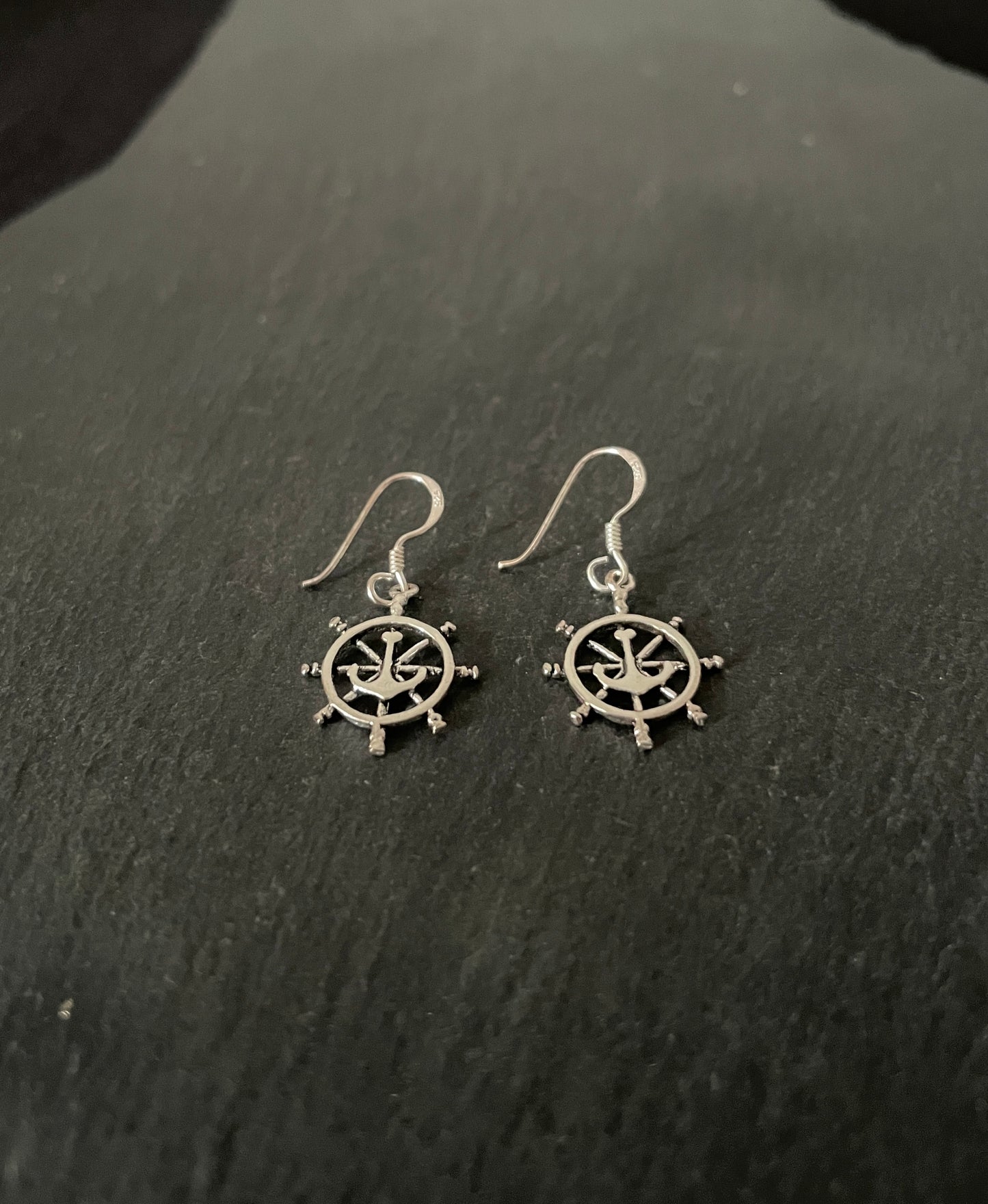 Silver Wheel and Anchor Earrings image 1