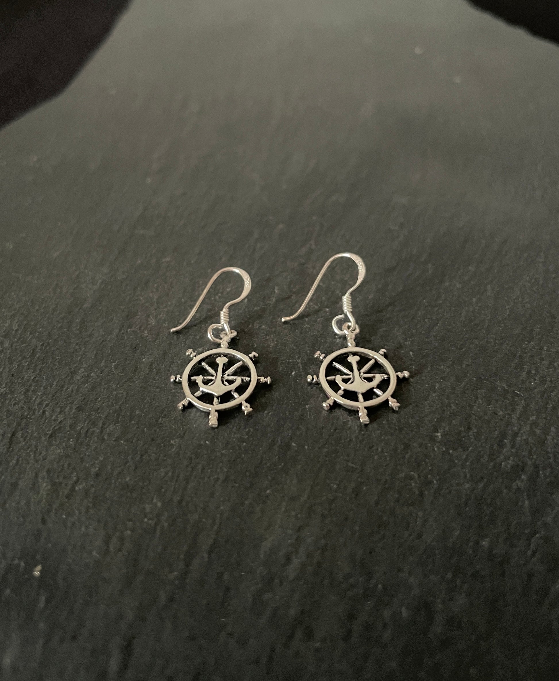 Silver Wheel and Anchor Earrings image 1