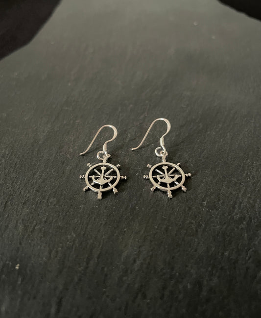 Silver Wheel and Anchor Earrings image 1