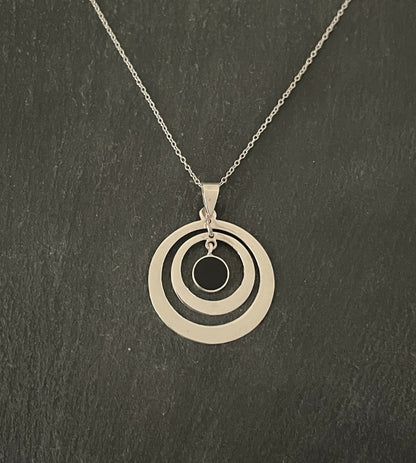 Round Black Onyx and Silver Pendant image 0