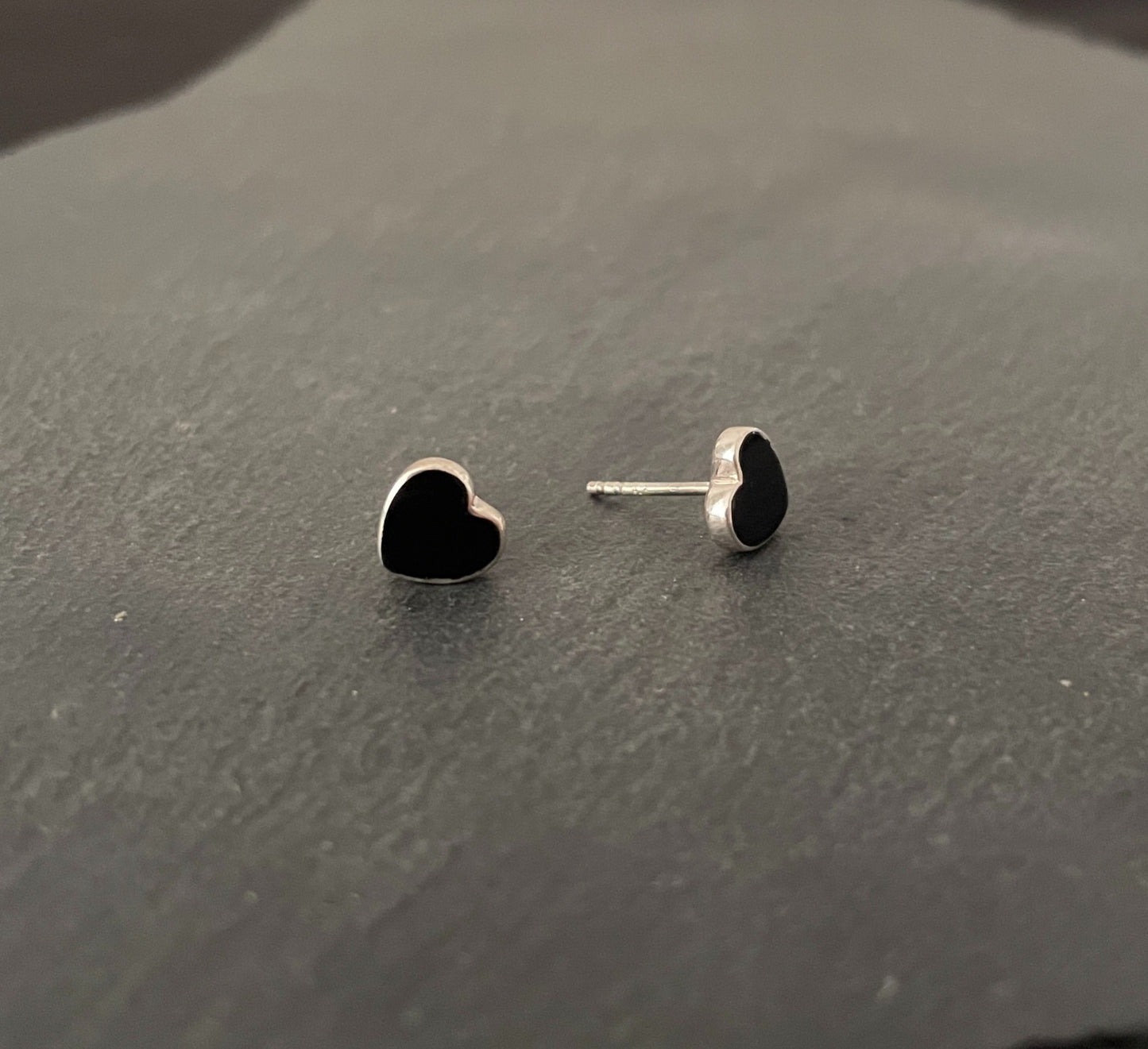 Black Onyx Heart Stud Earrings image 1