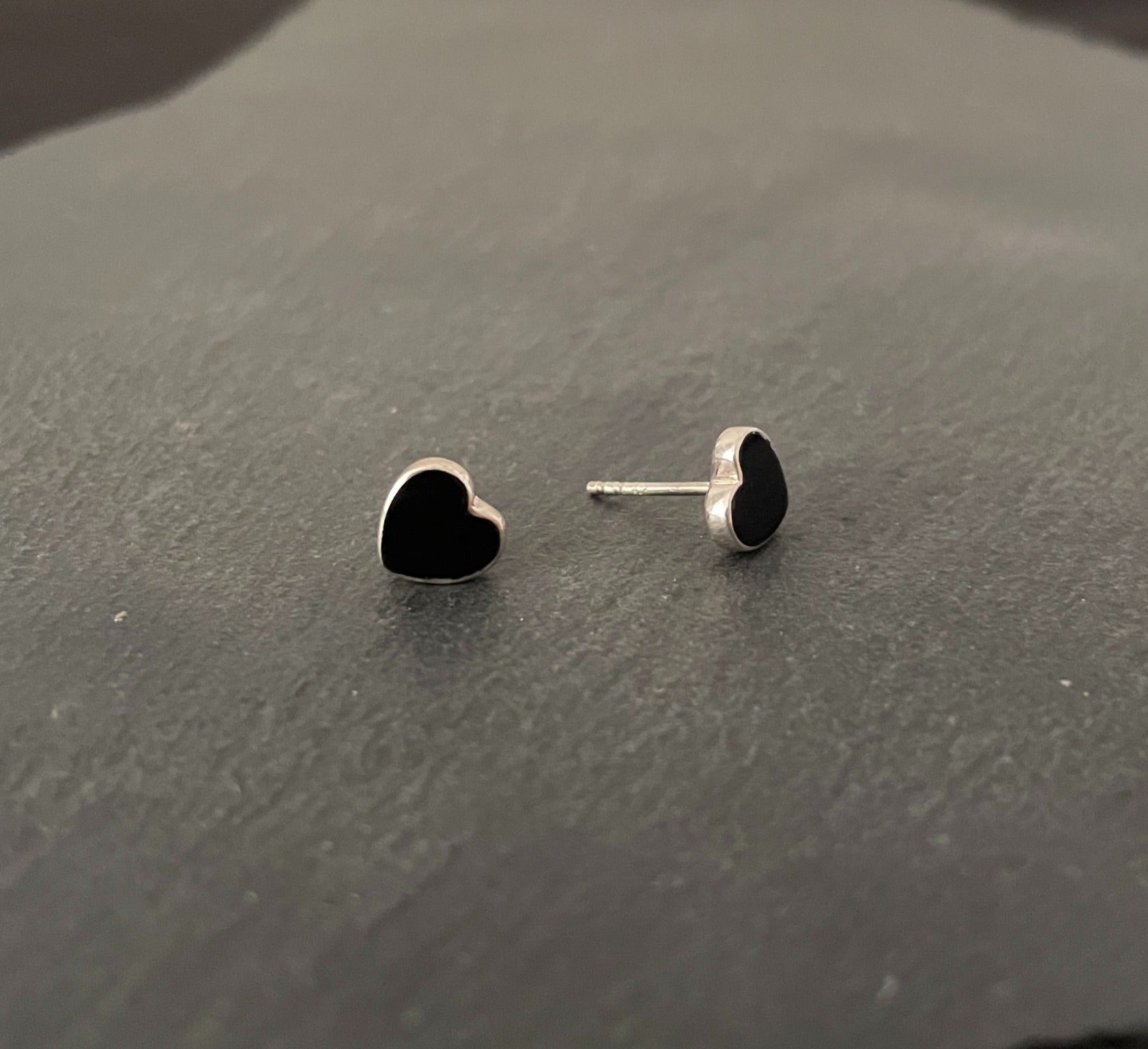 Black Onyx Heart Stud Earrings image 1
