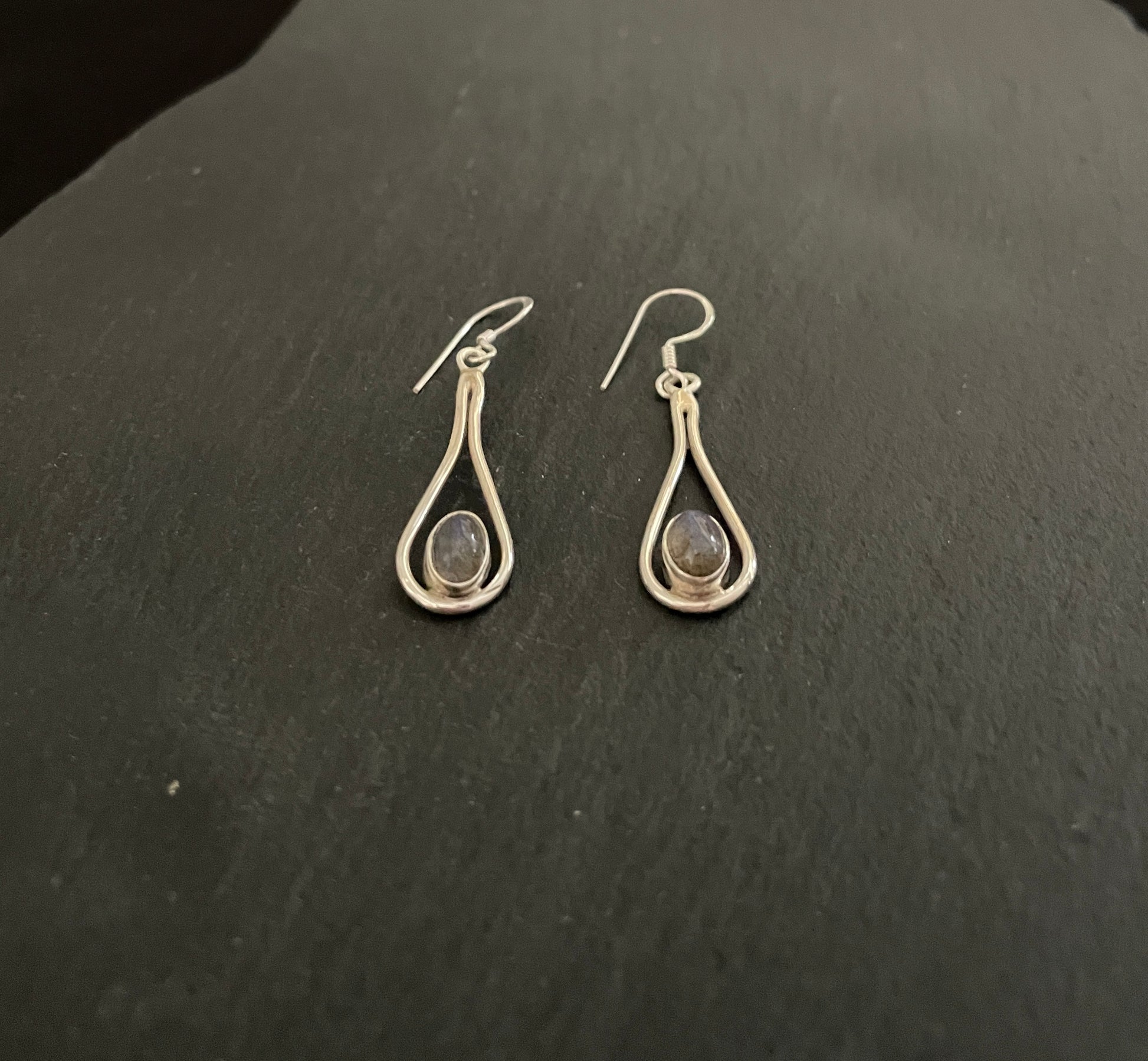 Labradorite and Silver Oval Drop Earrings image 1
