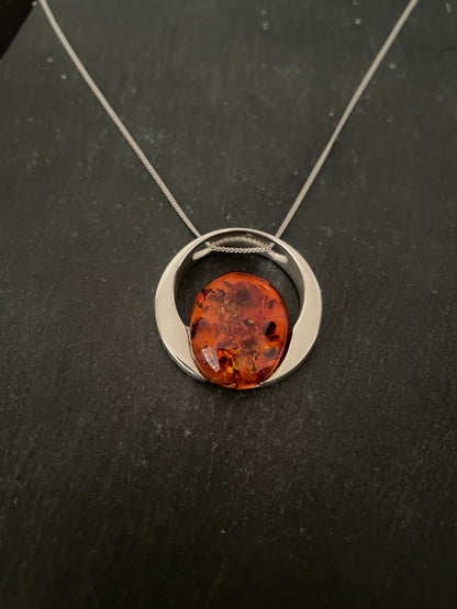 Amber and Silver Pendant image 1