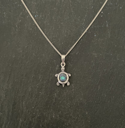 Paua Shell and Silver Turtle Pendant image 0