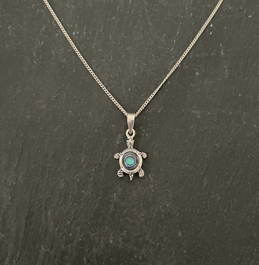 Paua Shell and Silver Turtle Pendant image 0