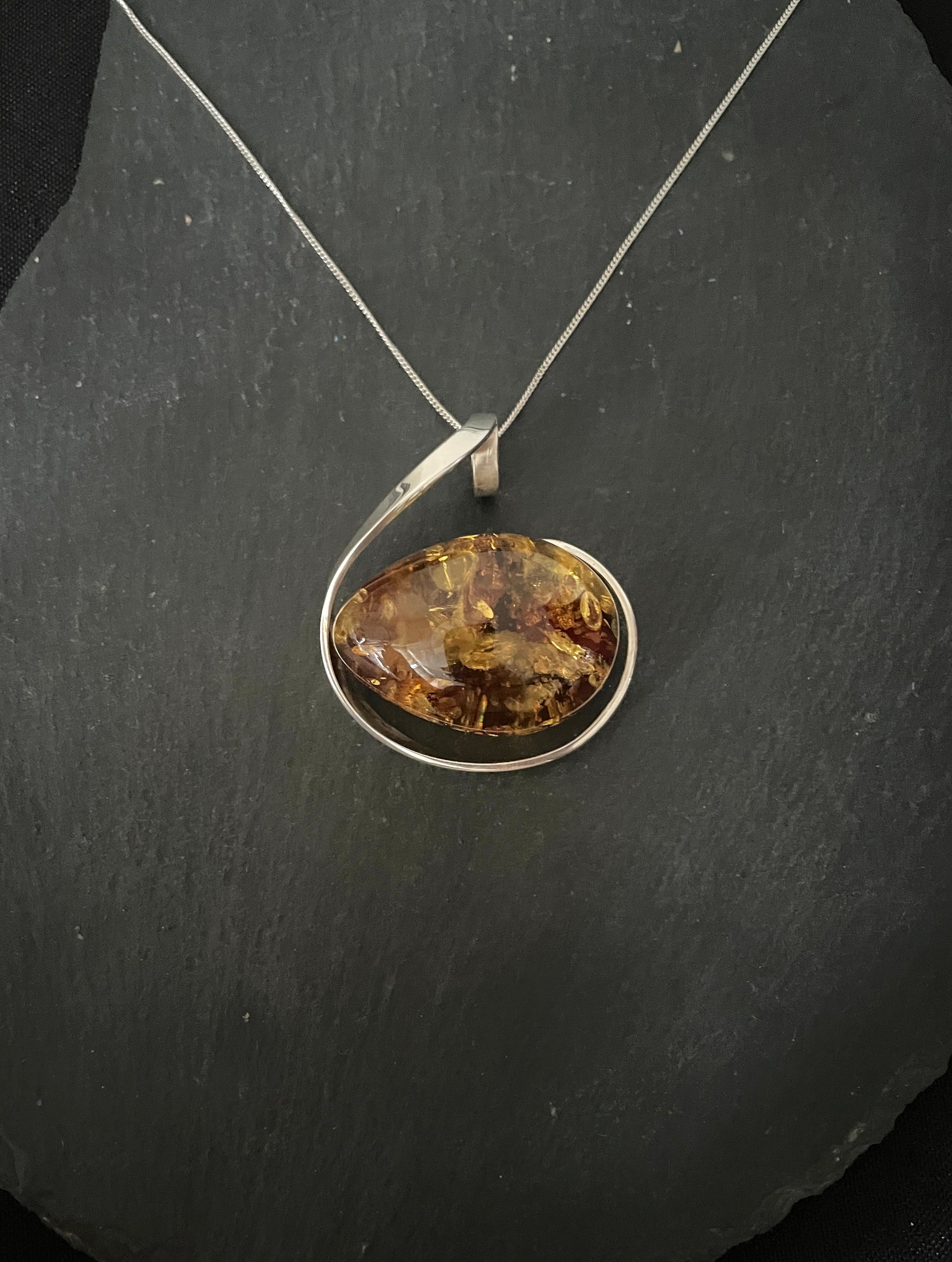 Amber Pendant with Handmade Silver Pendant image 0