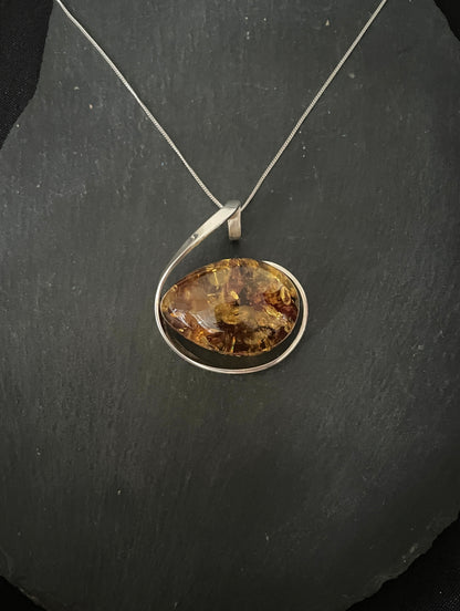 Amber Pendant with Handmade Silver Pendant image 0