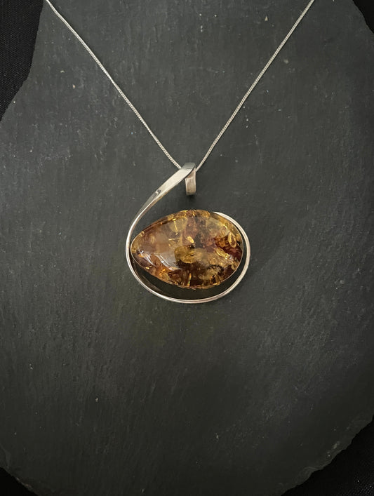 Amber Pendant with Handmade Silver Pendant image 0