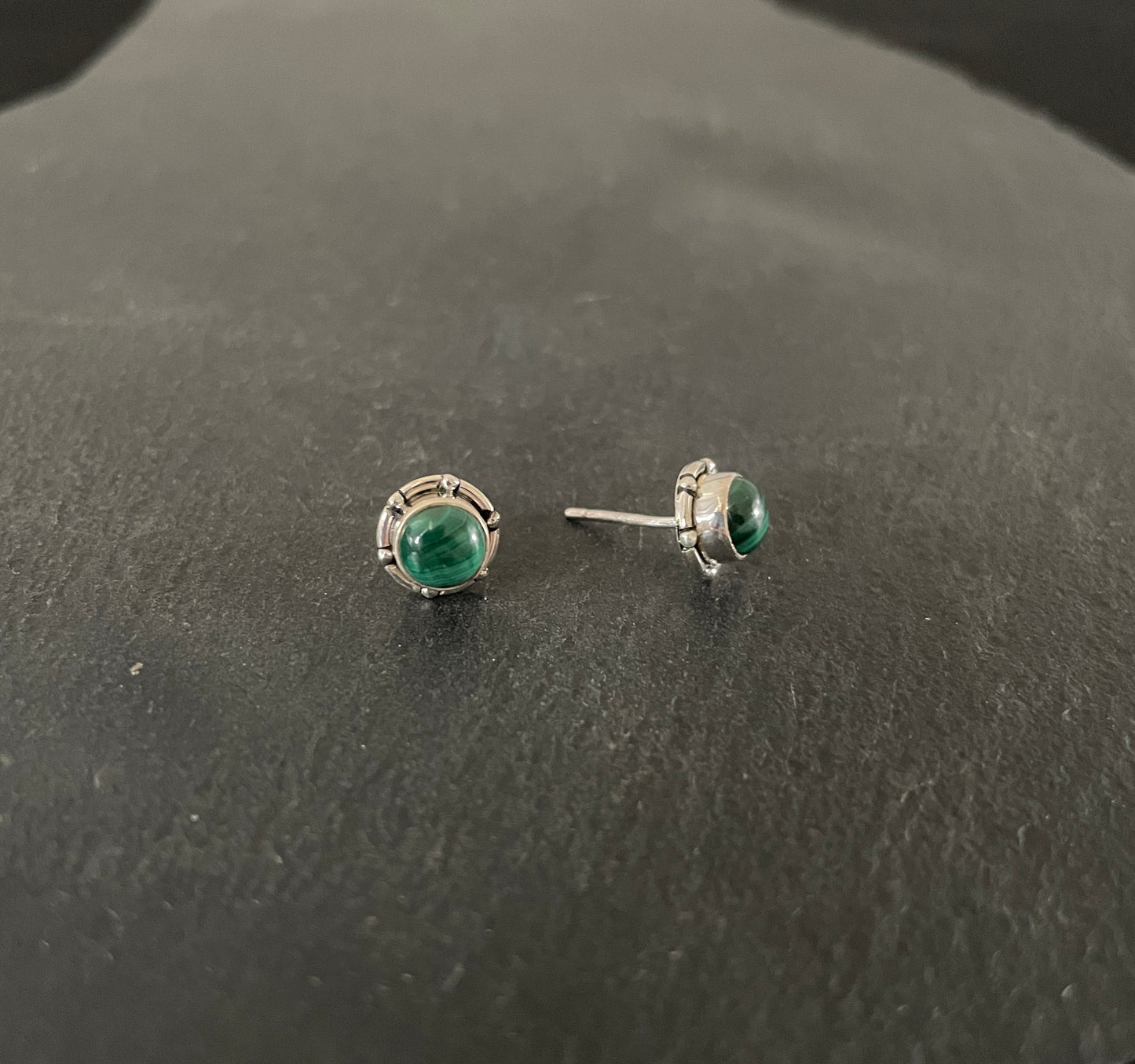 Round Malachite Stud Earrings image 1