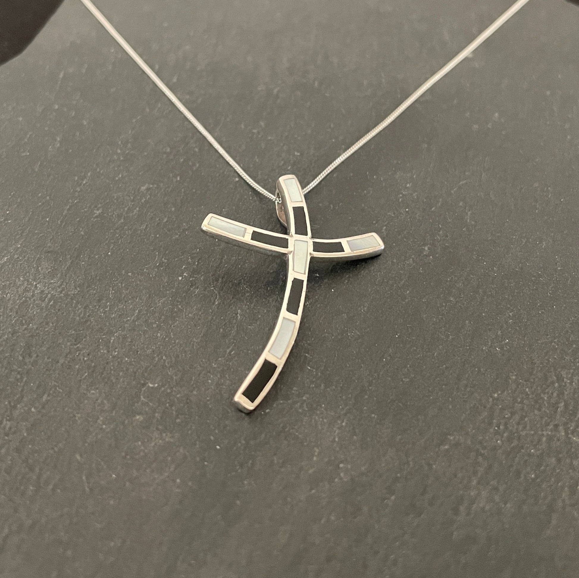 Black Onyx and Mother of Pearl Cross Pendant image 1
