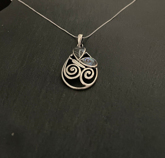 Paua Shell and Silver Butterfly Pendant image 1