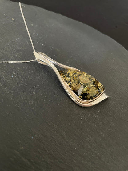 Green Amber and Silver Pendant image 1