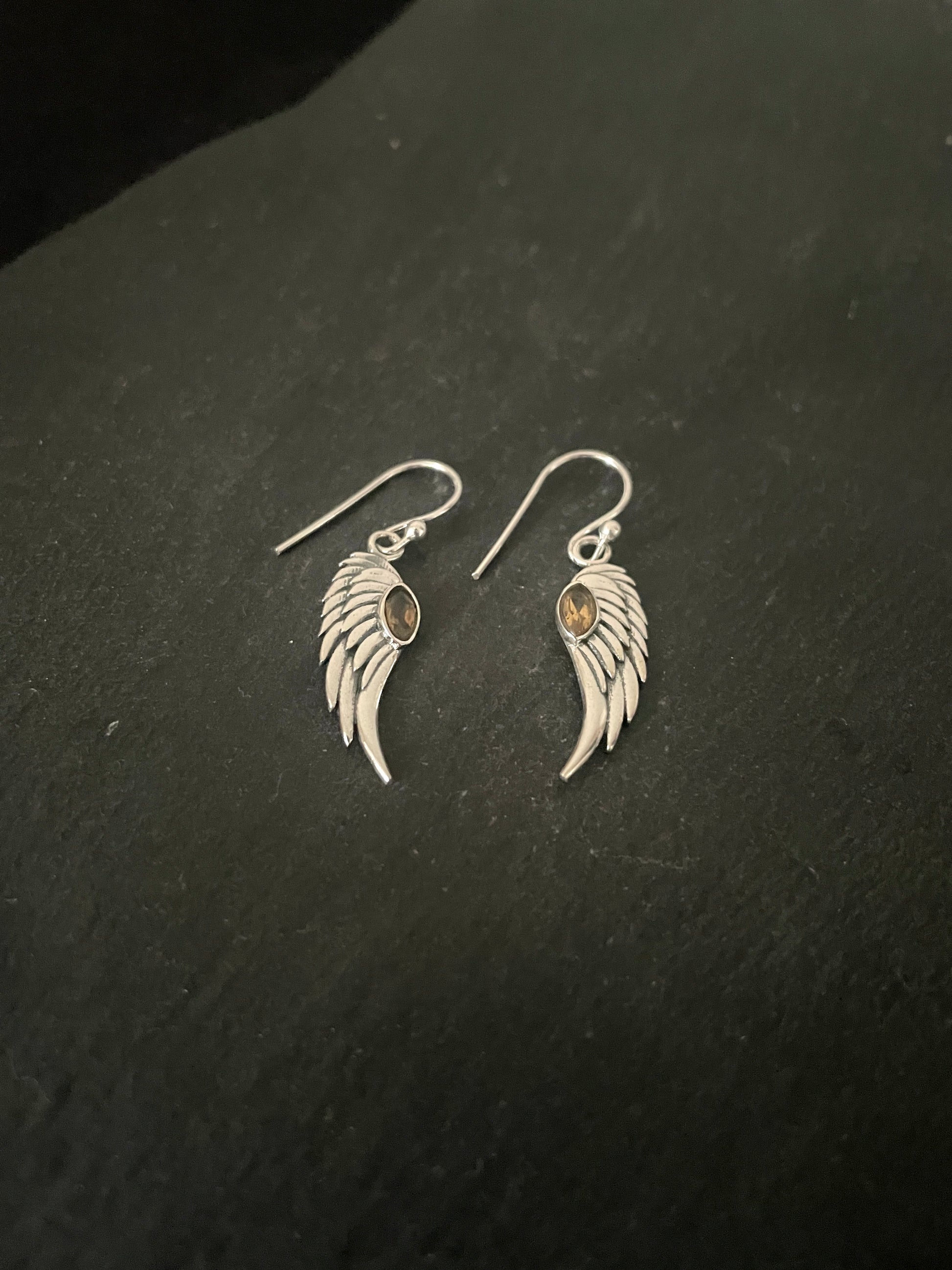 Citrine and Silver Angel Wing Earrings image 1