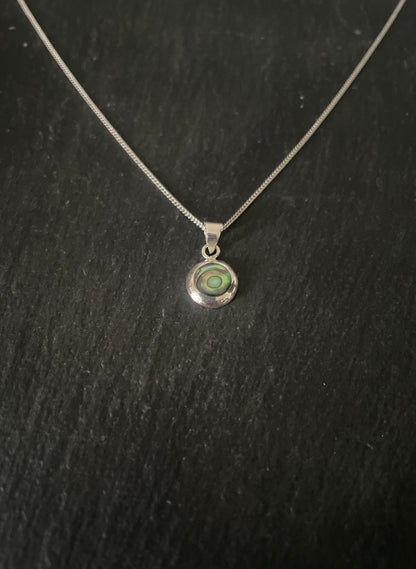 Round Paua Shell and Silver Pendant image 1