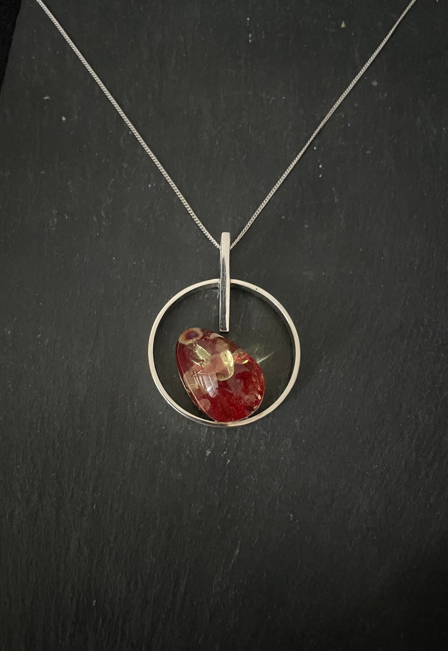 Round Red Amber and Silver Pendant image 0