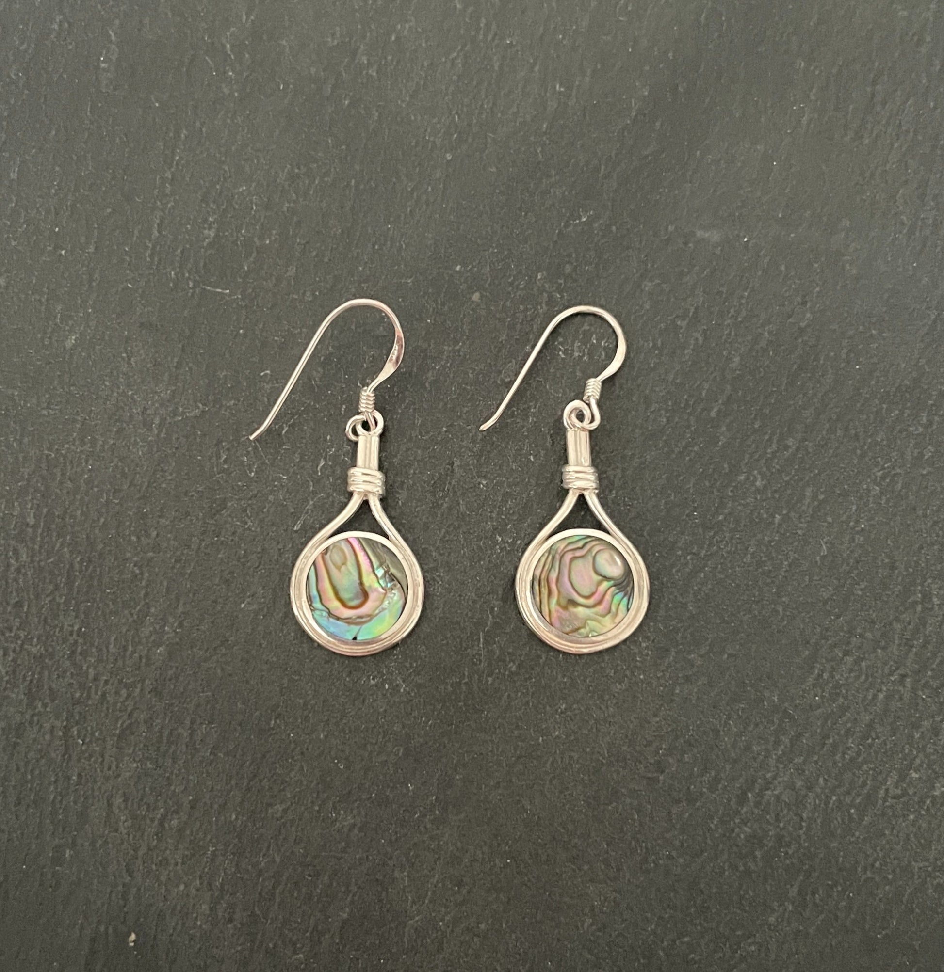 Paua Shell and Silver Round Earrings image 0