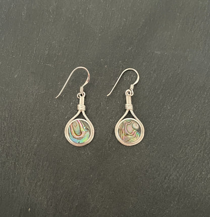Paua Shell and Silver Round Earrings image 0