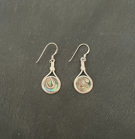 Paua Shell and Silver Round Earrings image 0