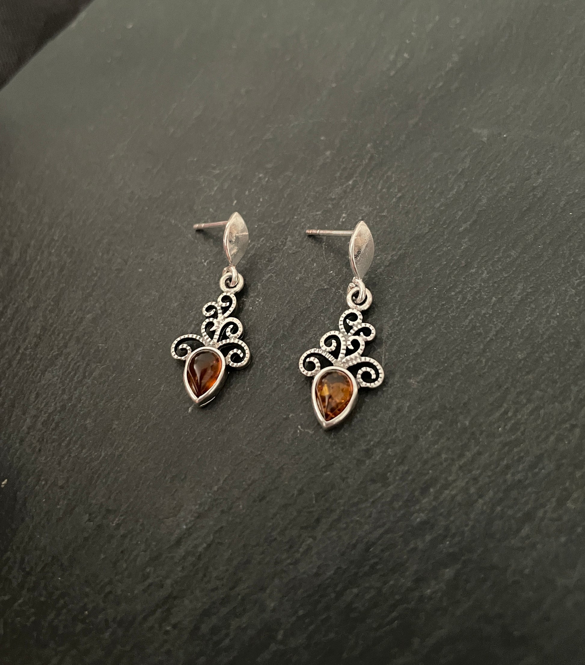 Amber and Silver Drop Earrings image 1