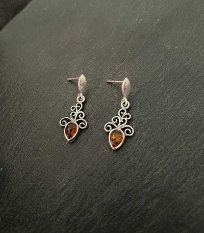 Amber and Silver Drop Earrings image 1
