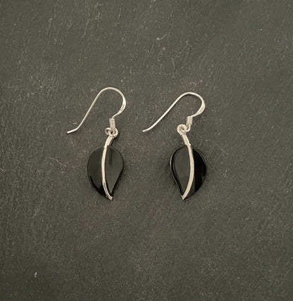 Black Onyx and Silver Leaf Earrings image 0