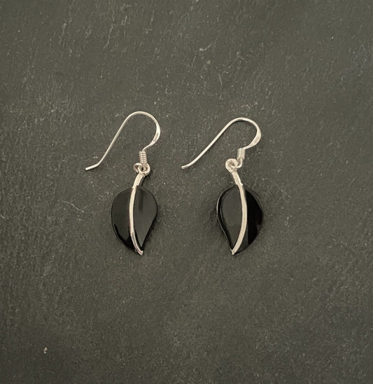 Black Onyx and Silver Leaf Earrings image 0