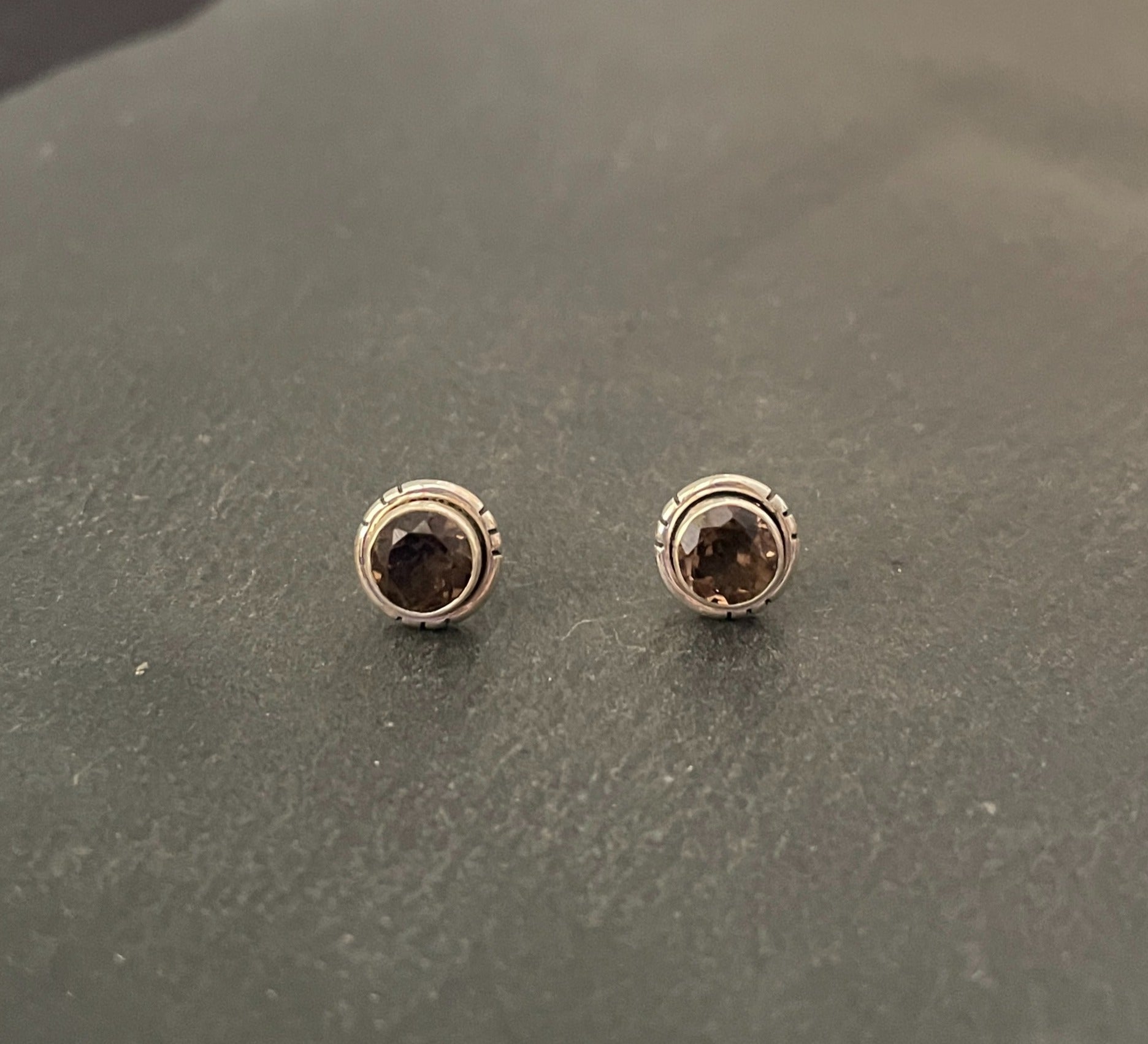 Round Smokey Quartz Stud Earrings image 0