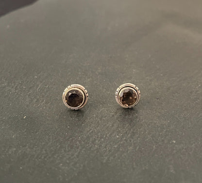 Round Smokey Quartz Stud Earrings image 0