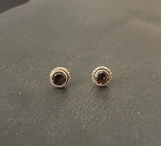 Round Smokey Quartz Stud Earrings image 0