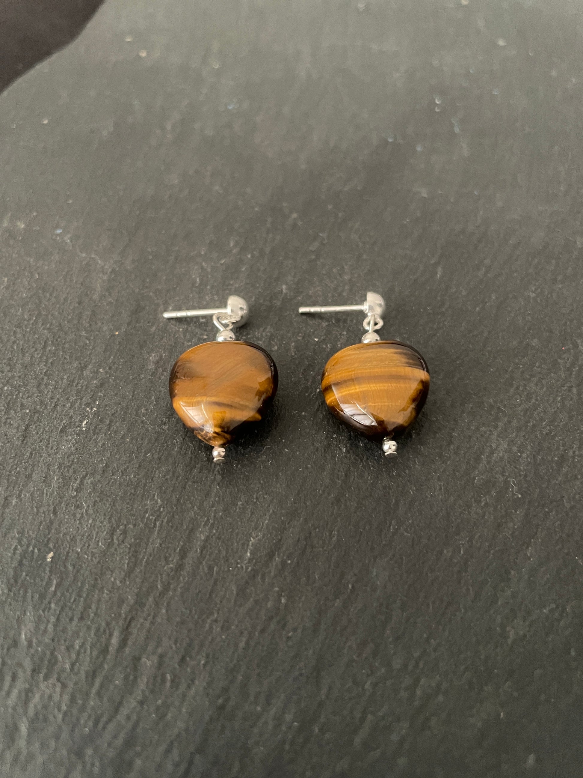 Tiger's Eye Heart Stud Drop Earrings image 1