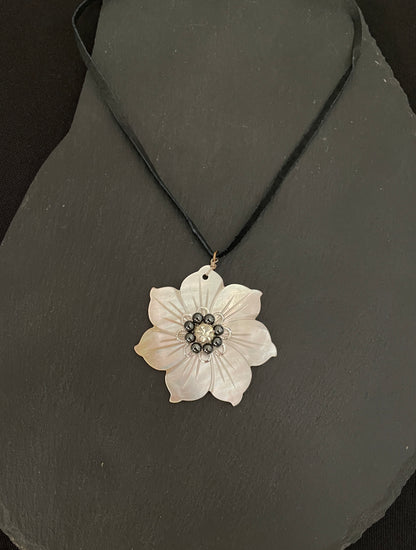 Mother of Pearl and Hematite Flower Necklace image 0