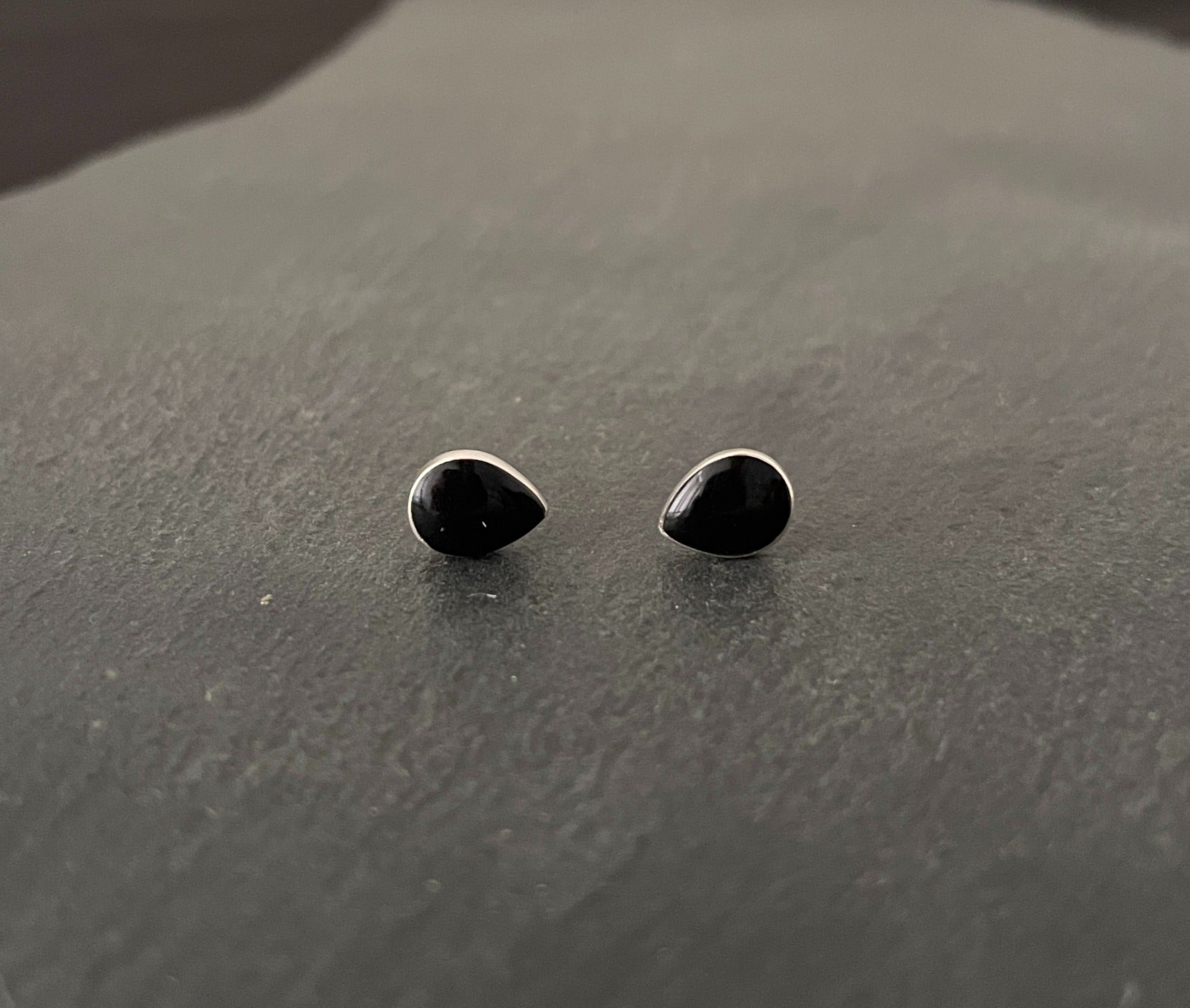 Black Onyx Teardrop Stud Earrings image 0