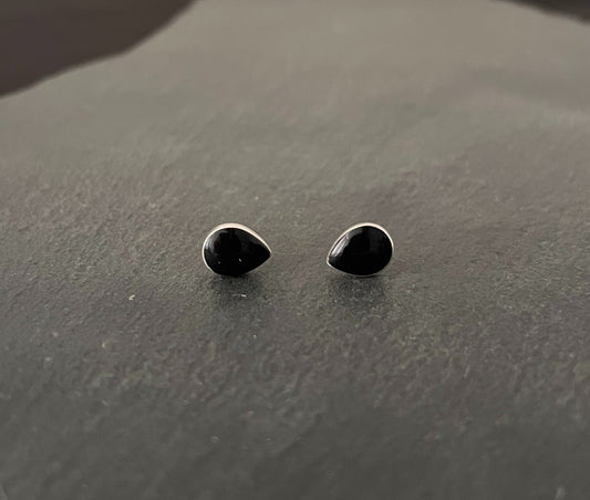 Black Onyx Teardrop Stud Earrings image 0