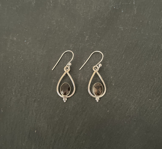 Smokey Quartz and Silver Teardrop Earrings image 0