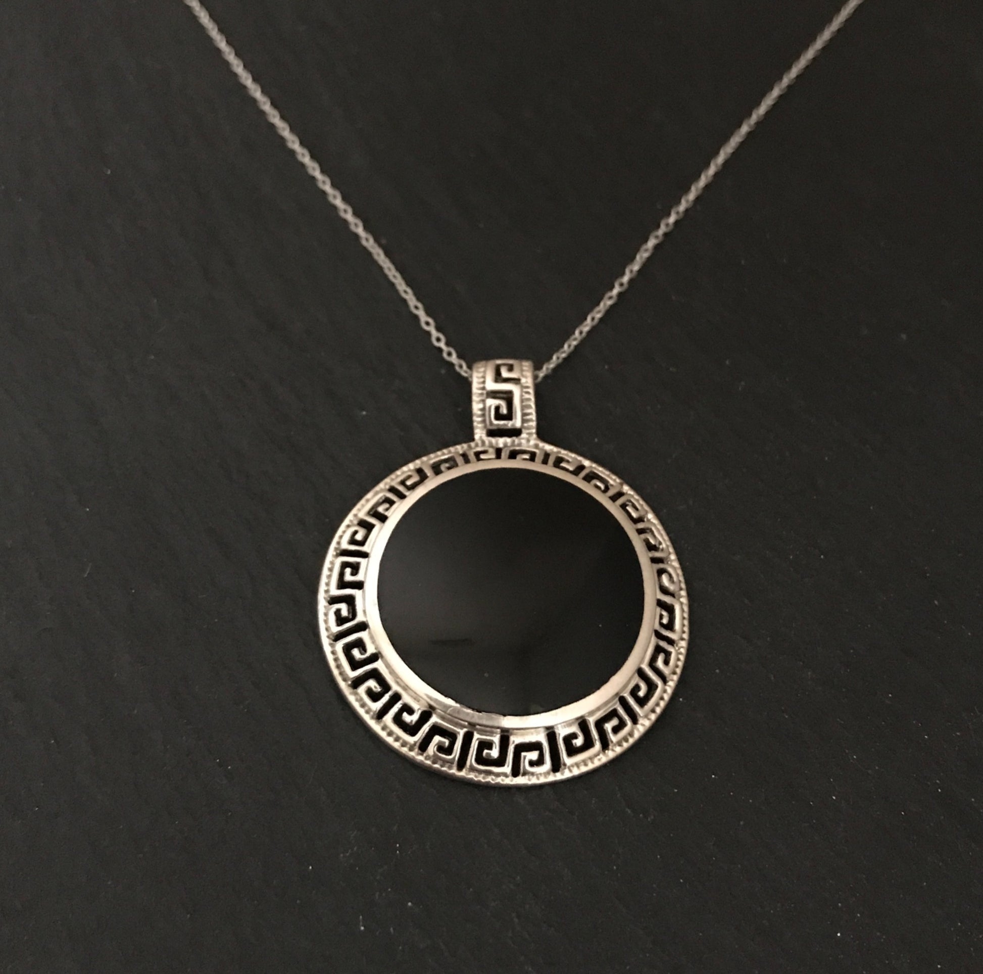 Black Onyx and Silver Round Pendant image 0