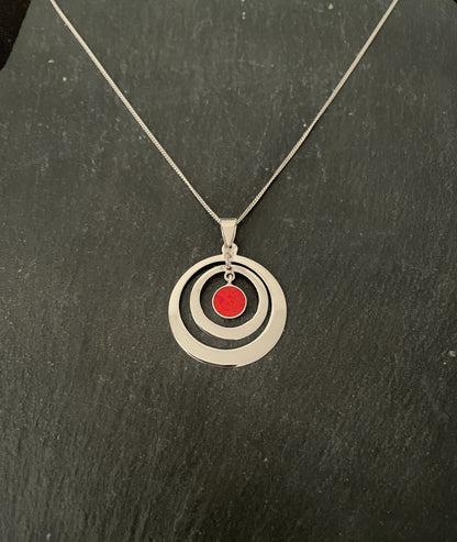 Round Coral and Silver Pendant image 0