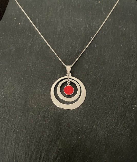 Round Coral and Silver Pendant image 0