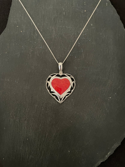 Coral and Silver Heart Pendant image 0