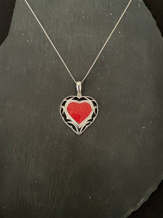Coral and Silver Heart Pendant image 0