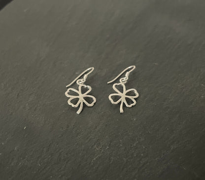 Silver Four Leaf Clover Earrings image 1
