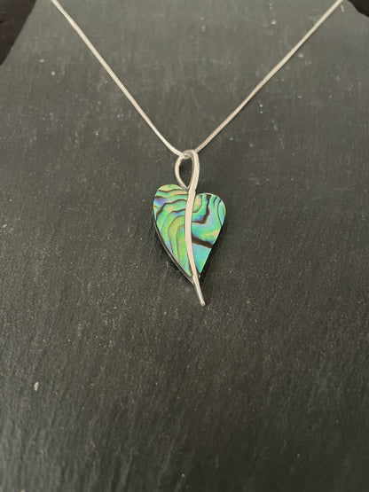 Paua Shell and Silver Heart Pendant image 1
