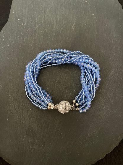 Blue Multi Row Coloured Round Bead Bracelet image 1