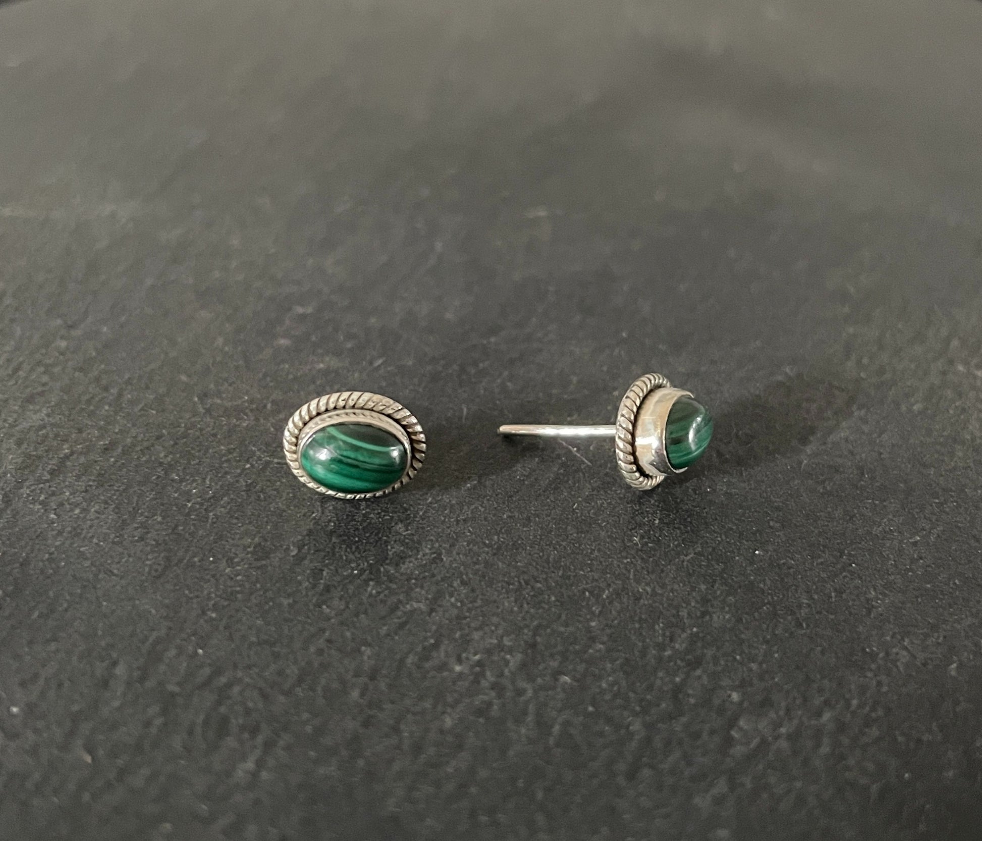Oval Malachite Stud Earrings image 1