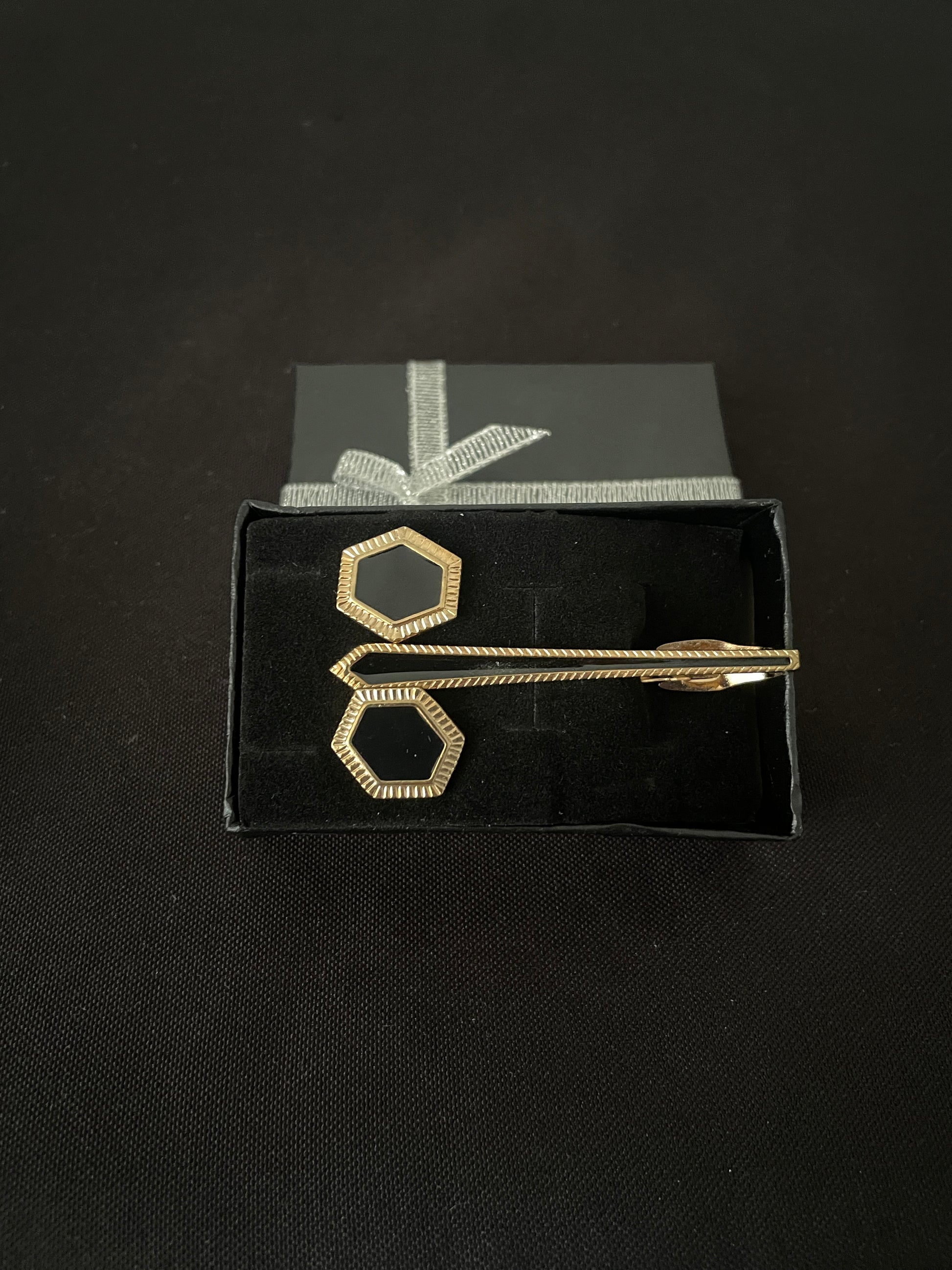 Gold Coloured Cufflink and Tie Pin Set image 1