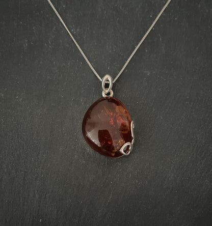Amber and Handmade Silver Pendant image 0