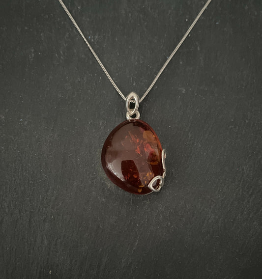 Amber and Handmade Silver Pendant image 0