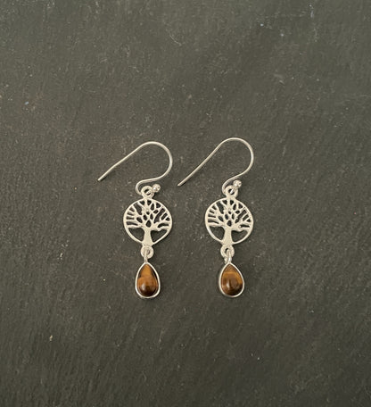Tiger's Eye Tree of Life Earrings image 0